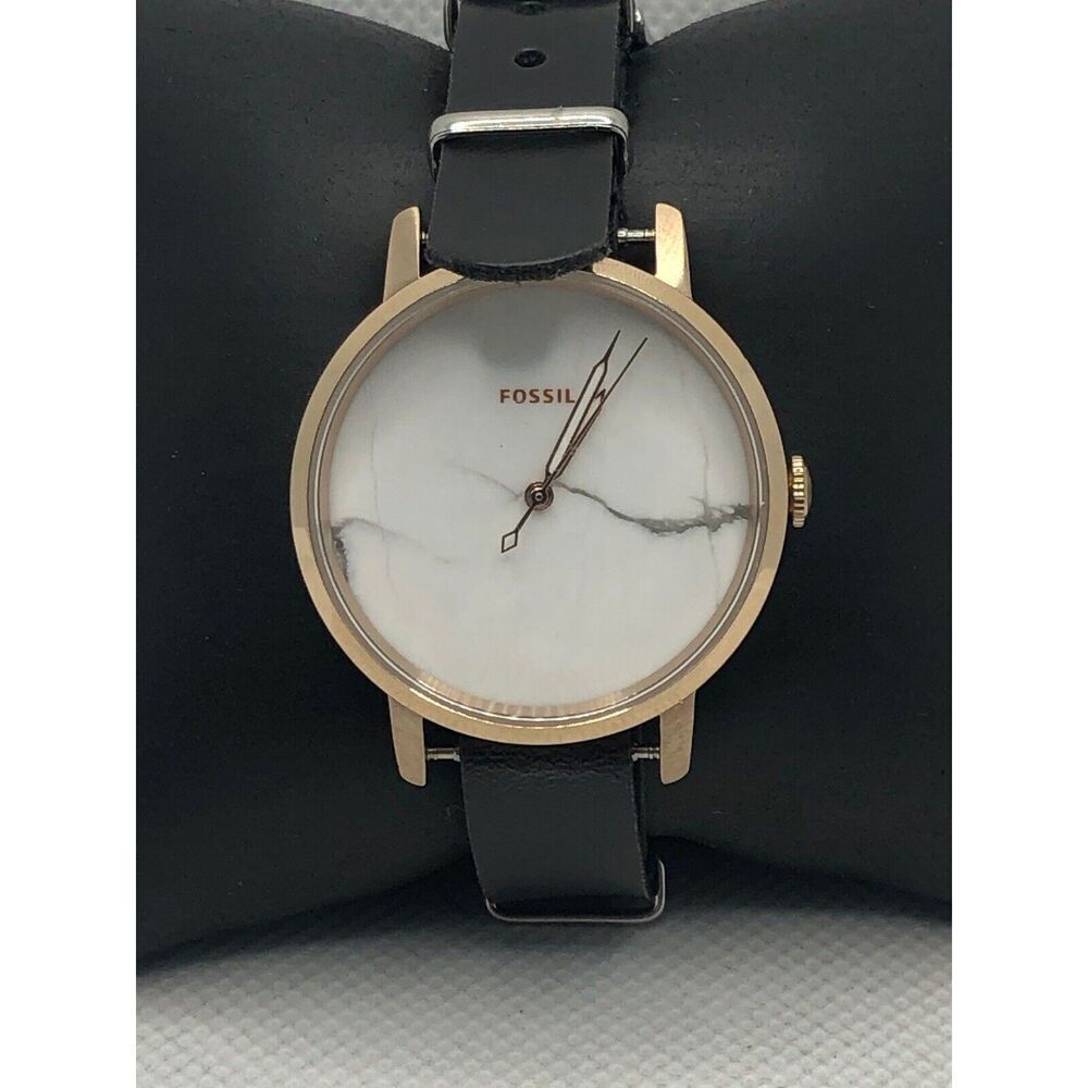 Fossil ES4404 Women's Black Leather Analog White Dial Quartz Wrist Watch KS311